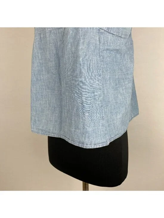 A.N.A Tank Top Womens M Blue Chambray Square Neck Smocked Spring Summer Casual - Picture 8 of 12